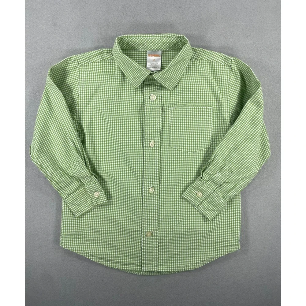 Gymboree Boys Green Gingham Long Sleeve Button Down Shirt 3T